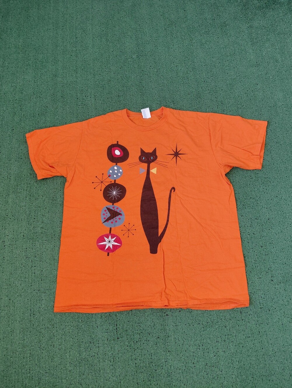 Black Cat Halloween Theme Orange T Shirt Sz XL (Fits Like L)